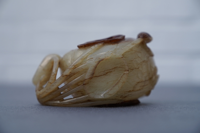 A Chinese lotus-shaped russet jade libation cup, 18/19th C.